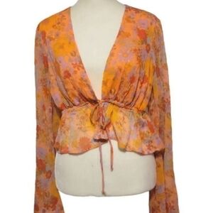 Wild Fable Sheer Orange Floral Top Women's Size Medium